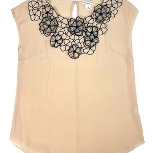 Club Monaco Blush Cream Camisole with Black Floral Appliqué